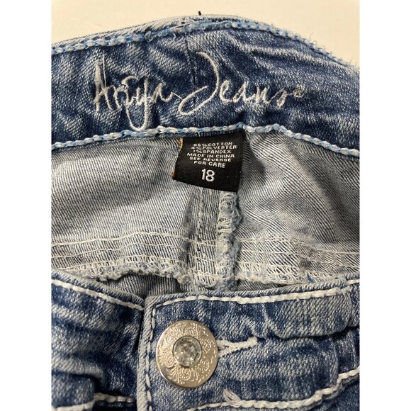 Arya Jeans Distressed Bootcut Denim Pants Sz 18 Medium Wash Stretch Button - Picture 9 of 9